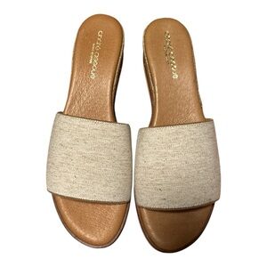 Andre Assous Cream and Tan Slide Sandals